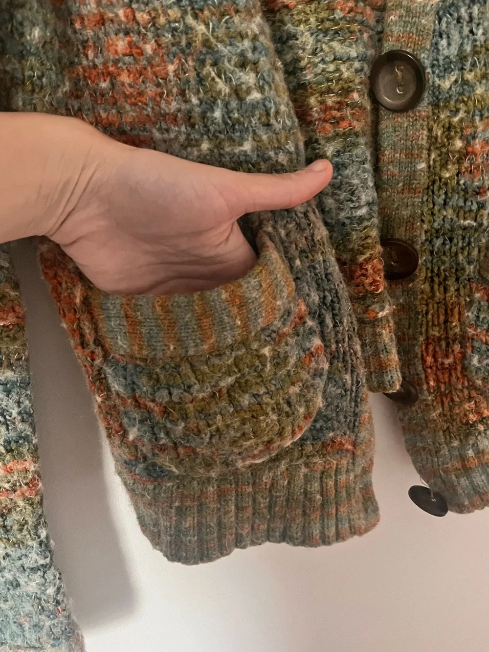 Free People Multicolor Knit Cardigan - Olive, Rust, Cream